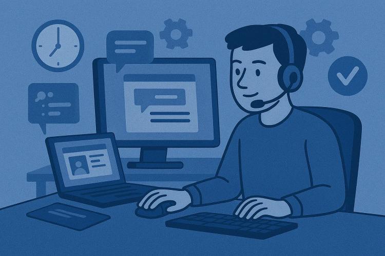 persona frente a un computador de varias pantallas